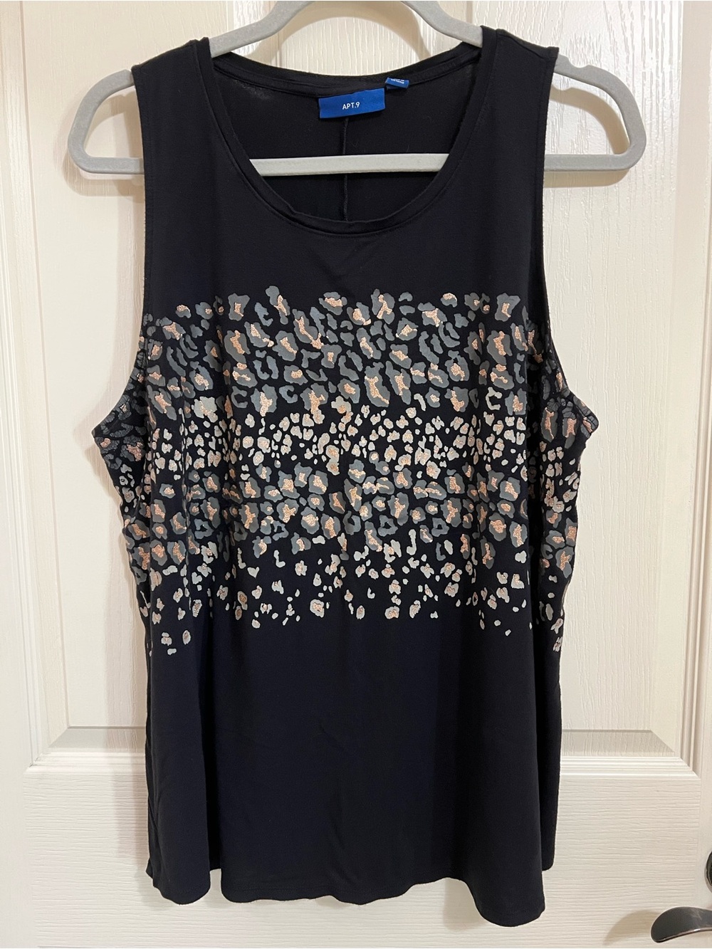 Apt. 9 Black Tank with Beige and Gray Leopard Pattern